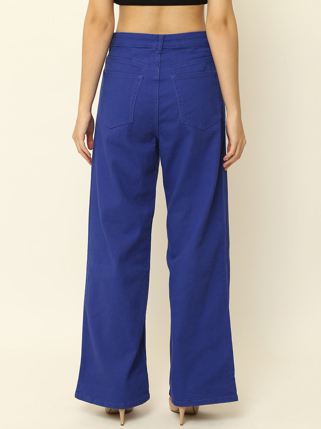 Regular Fit Solid Full Length Blue Pant