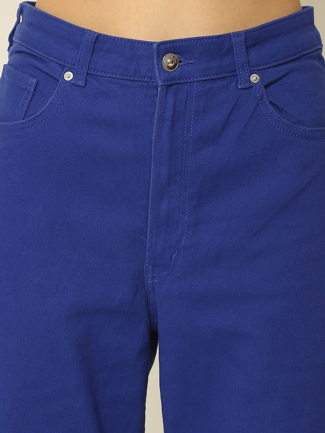 Regular Fit Solid Full Length Blue Pant