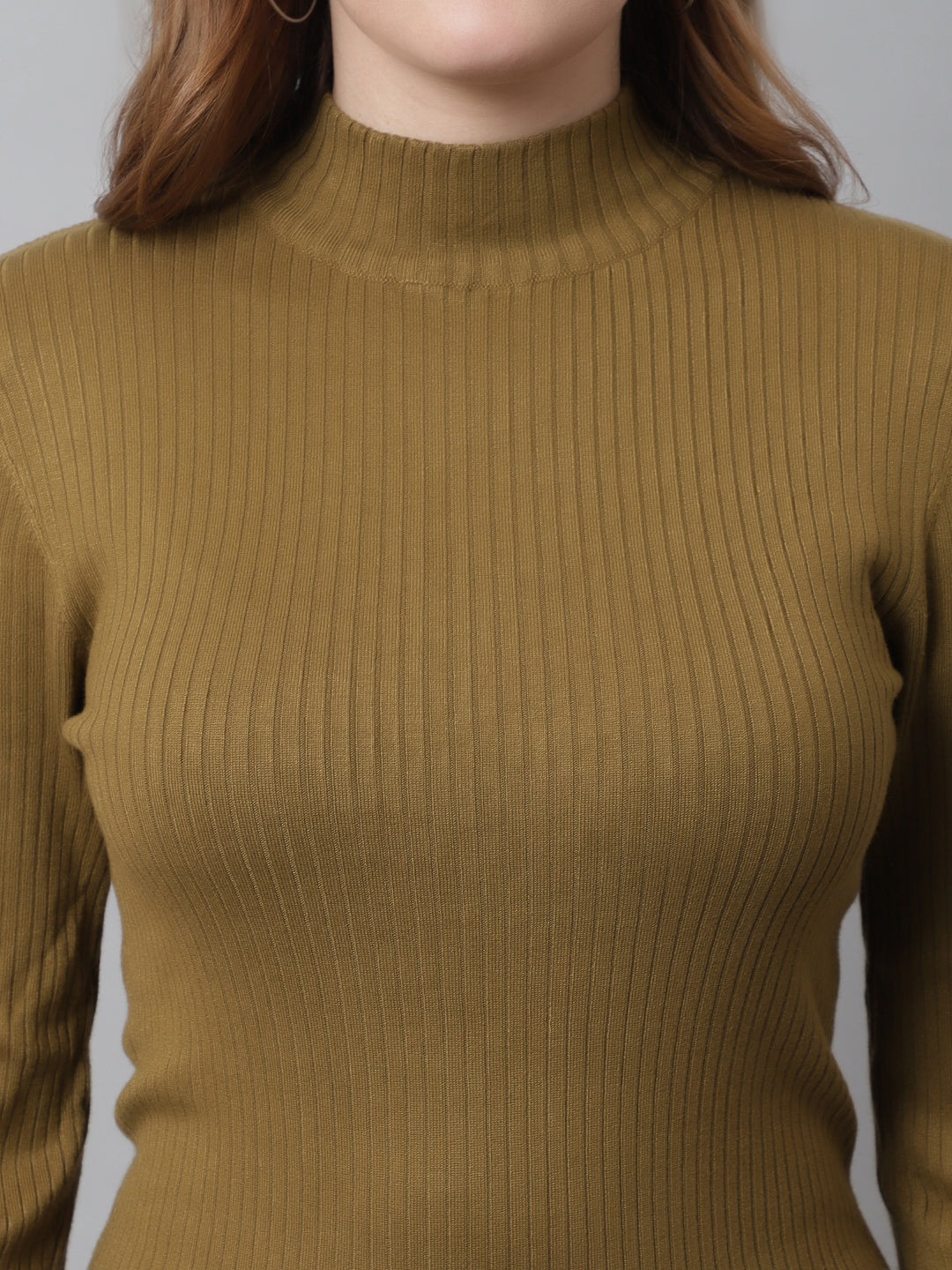 Bodycon Below Knee Rib knit Turtle Neck Mustard Dress