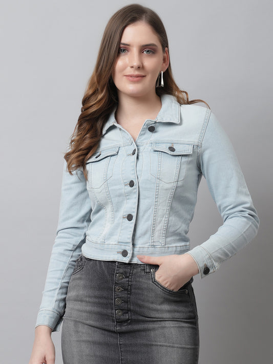 Solid Full Sleeve Blue Denim jacket