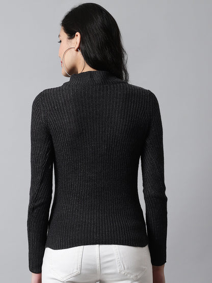 Acrylic Turtle Neck Rib Knit Metallic Thread Sweater