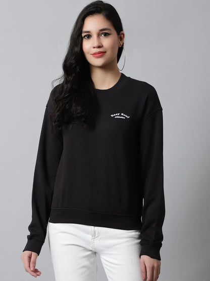 Cotton Round Neck Full Sleeve Black Sweatshirt