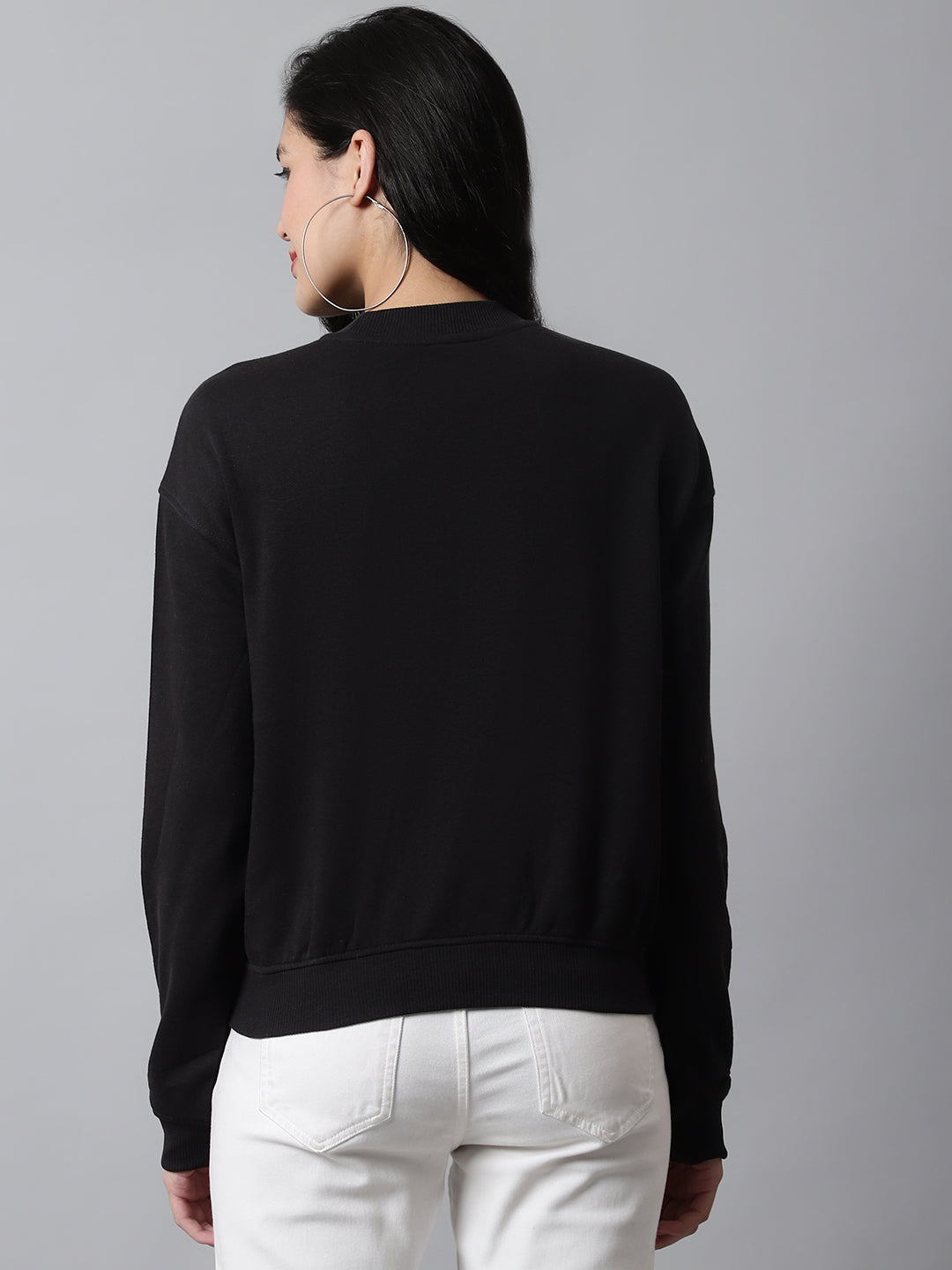 Cotton Round Neck Full Sleeve Black Sweatshirt