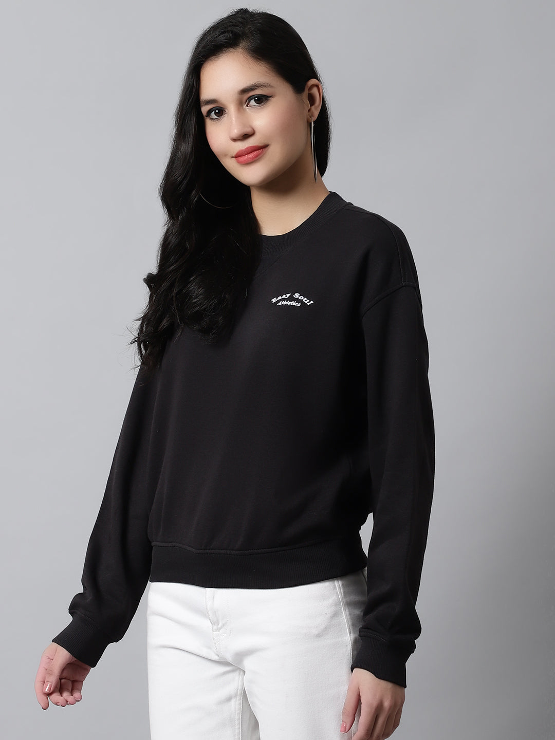 Cotton Round Neck Full Sleeve Black Sweatshirt