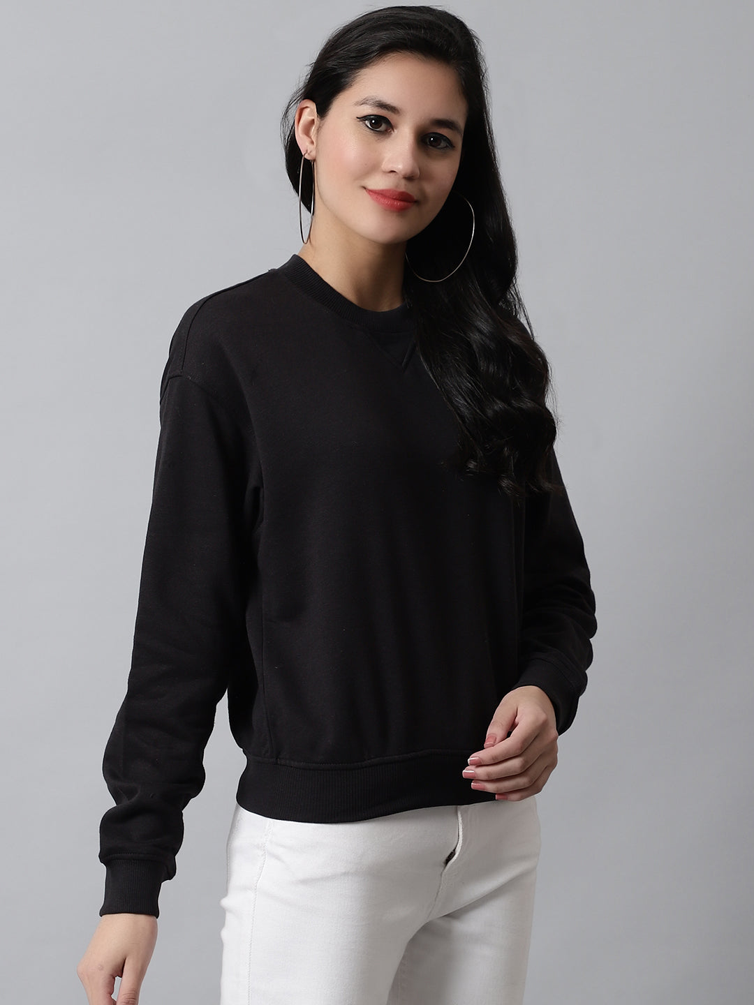 Cotton Round Neck Full Sleeve Black Sweatshirt