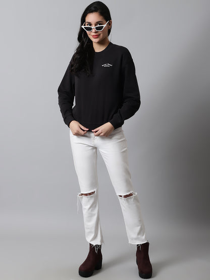 Cotton Round Neck Full Sleeve Black Sweatshirt