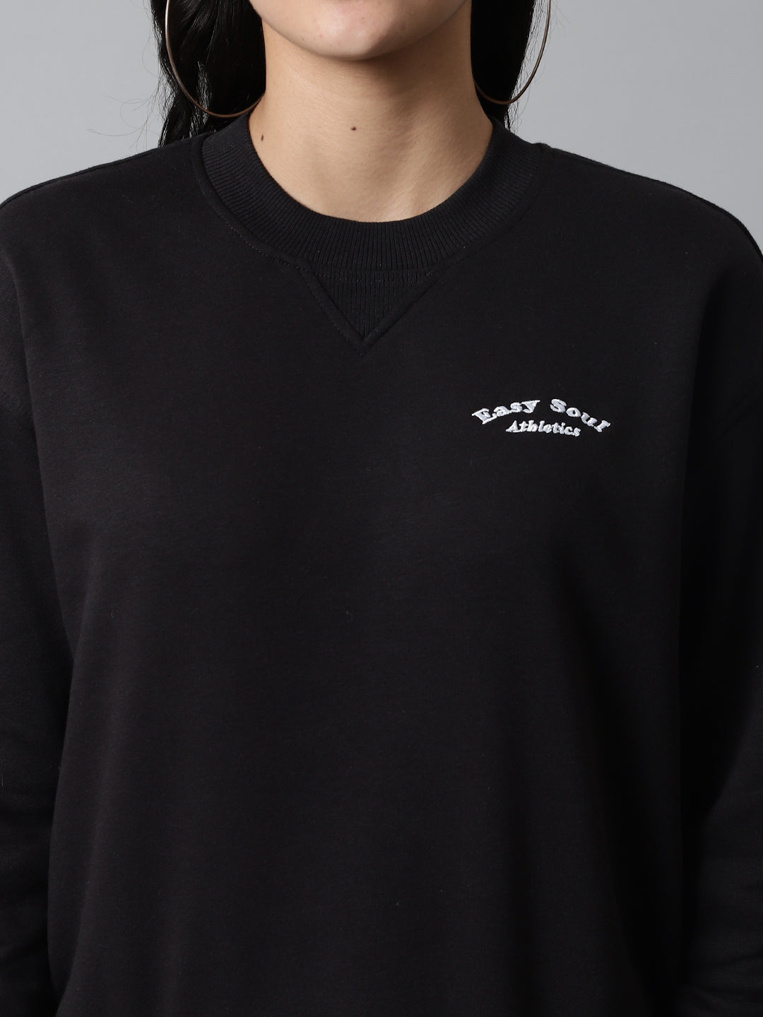 Cotton Round Neck Full Sleeve Black Sweatshirt