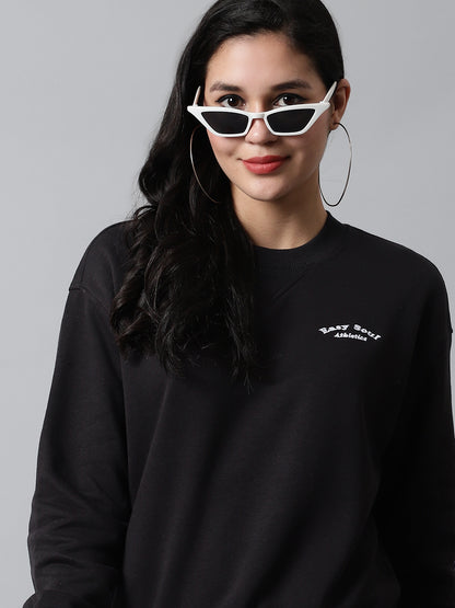 Cotton Round Neck Full Sleeve Black Sweatshirt