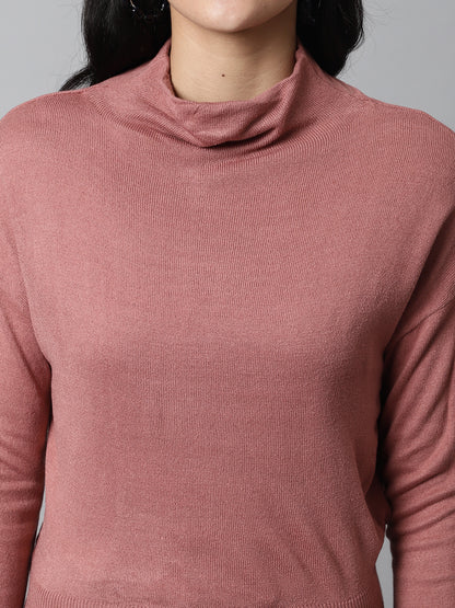 High-Neck Full Sleeve Back knot Peach Sweater