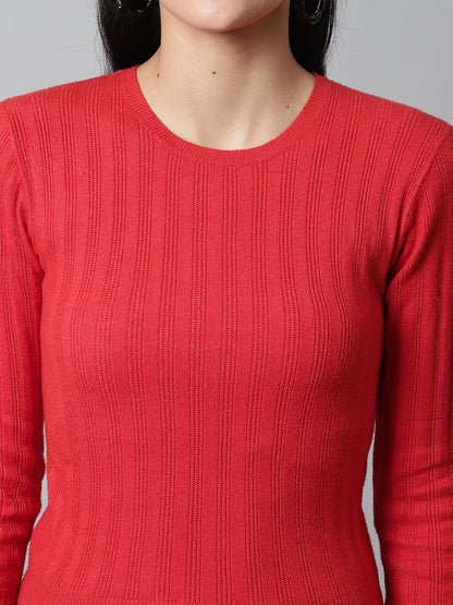 Regular Fit Round Neck Full Sleeve Red Top