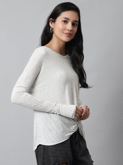 Round Neck Cream Loose Top