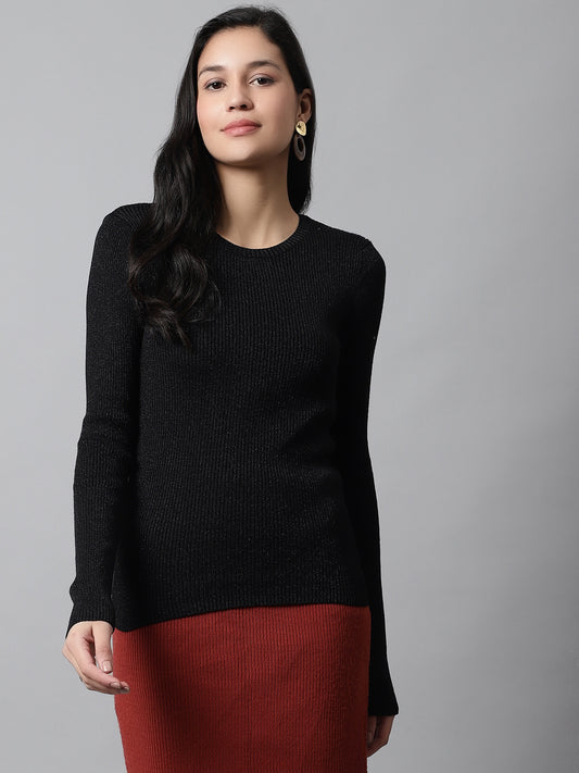 Black Viscose Round Neck Sweater