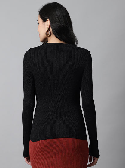 Black Viscose Round Neck Sweater