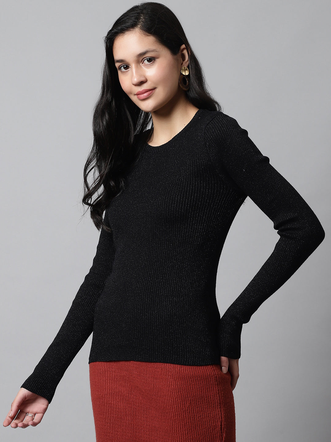 Black Viscose Round Neck Sweater