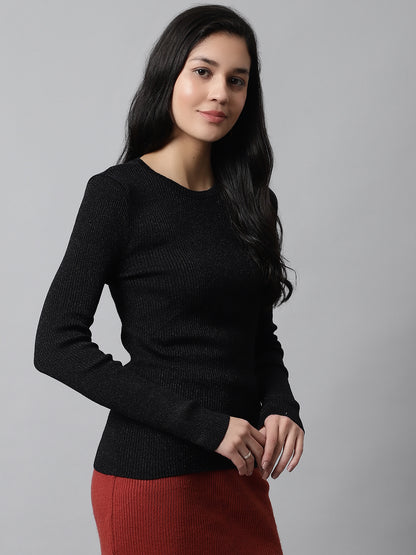 Black Viscose Round Neck Sweater