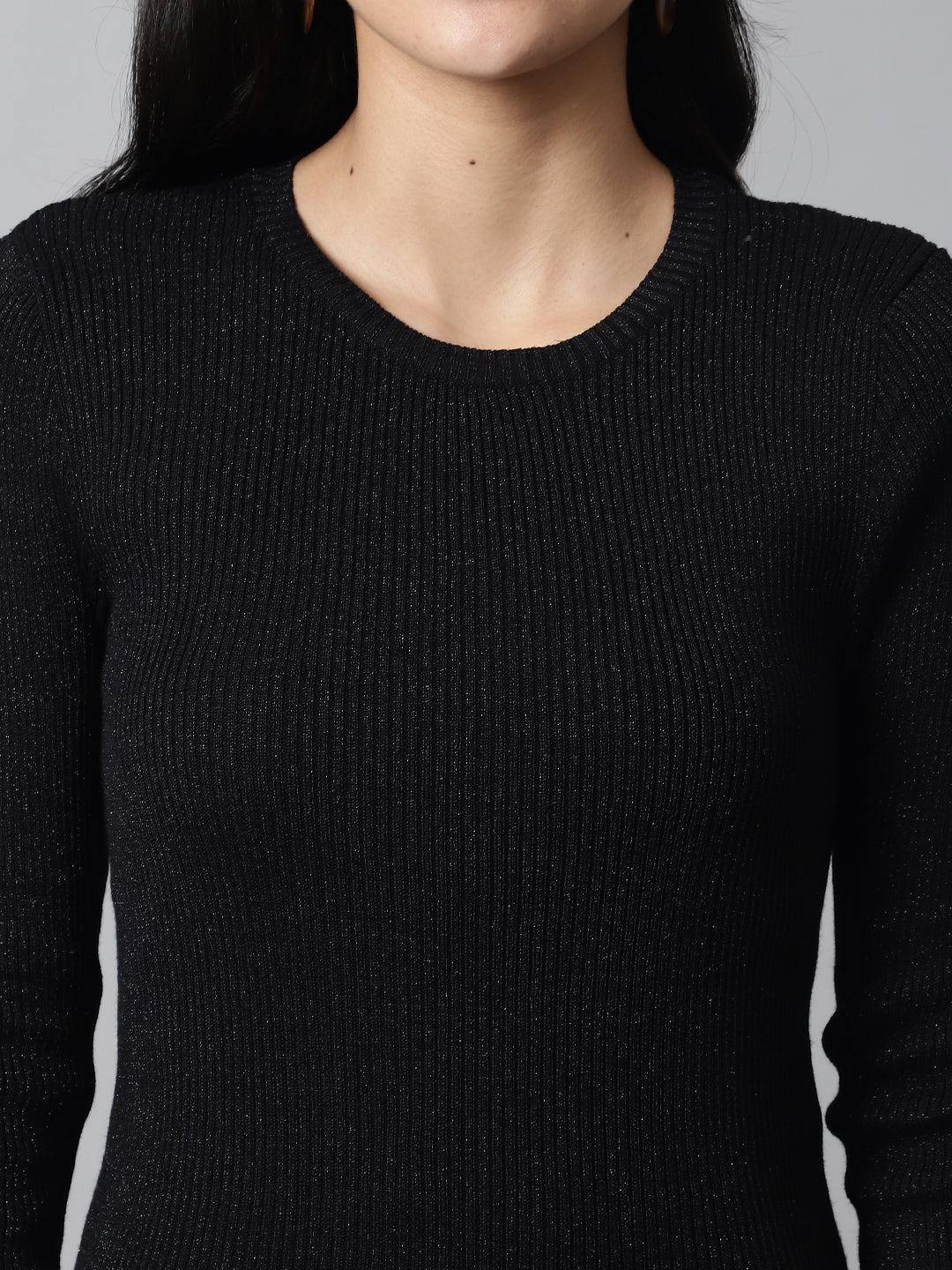 Black Viscose Round Neck Sweater