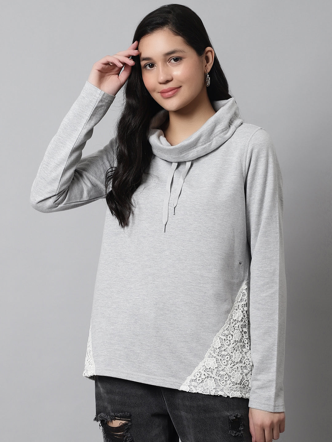 Cotton High-Neck Full Sleeve Grey sweater