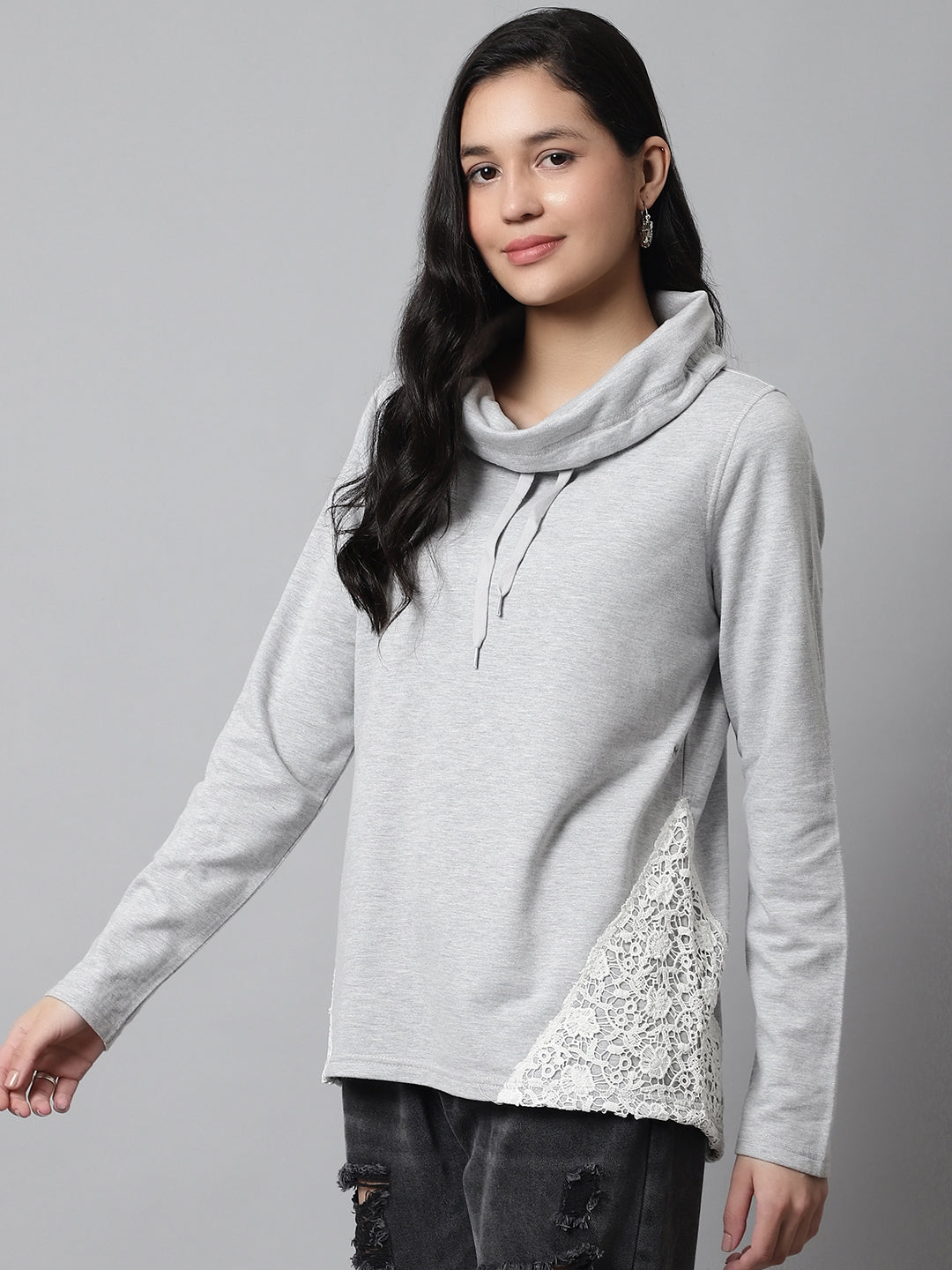 Cotton High-Neck Full Sleeve Grey sweater