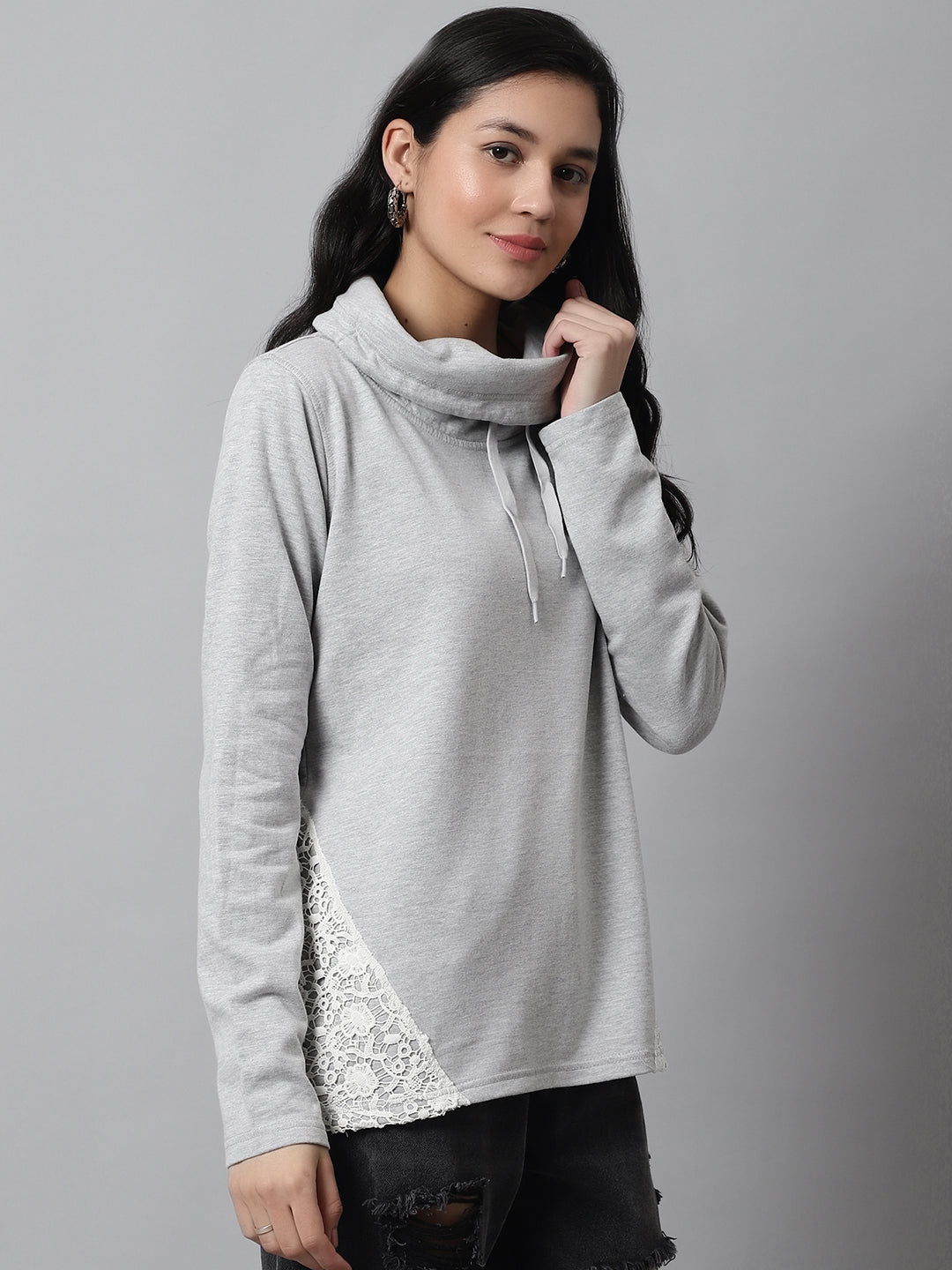 Cotton High-Neck Full Sleeve Grey sweater