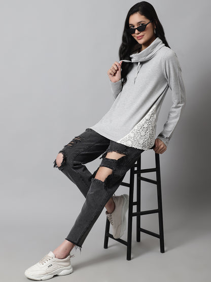 Cotton High-Neck Full Sleeve Grey sweater