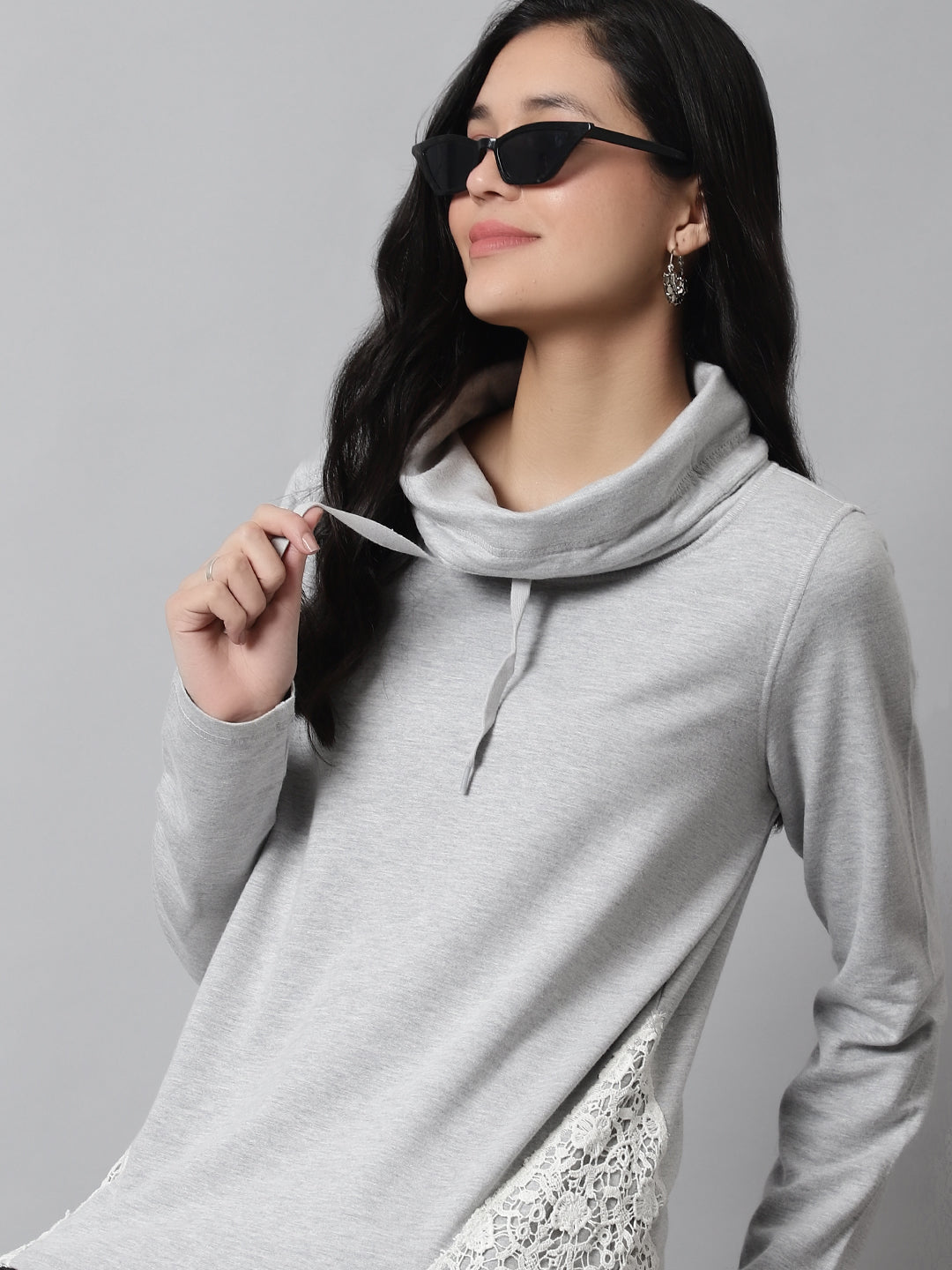 Cotton High-Neck Full Sleeve Grey sweater