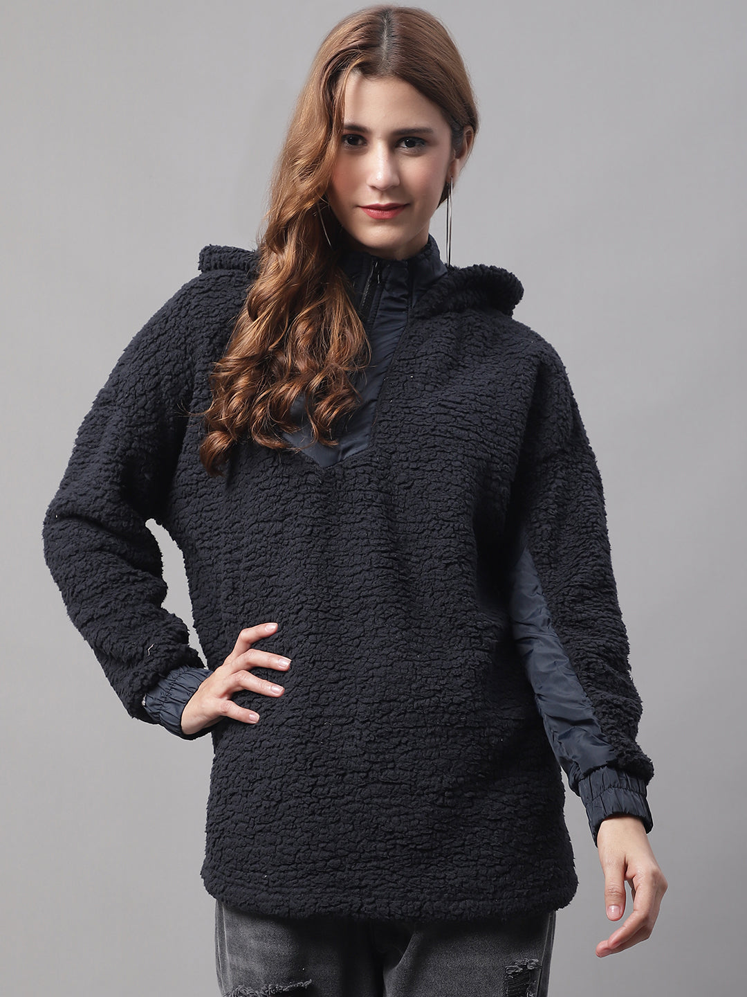 Polyester Hooded Full Sleeve Dark Blue Sweatshirt