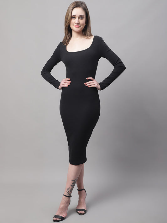 Acrylic Bodycon Knee Length Black Dress