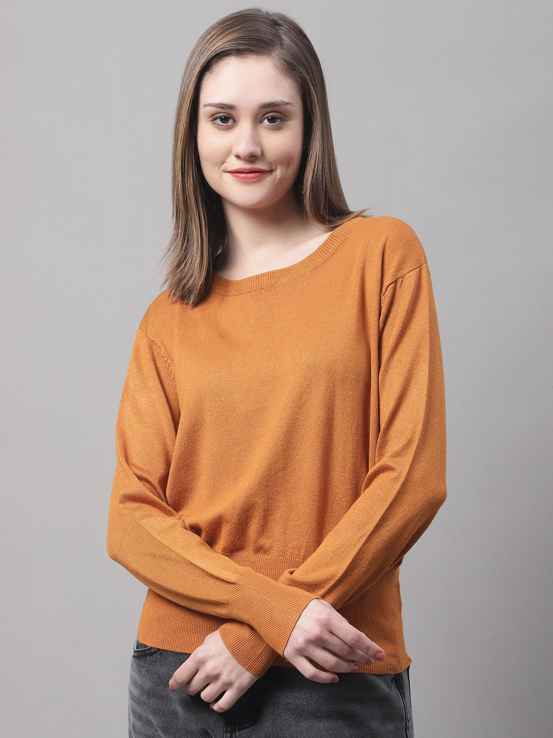 Round Neck Full Sleeve Mustard Sweater