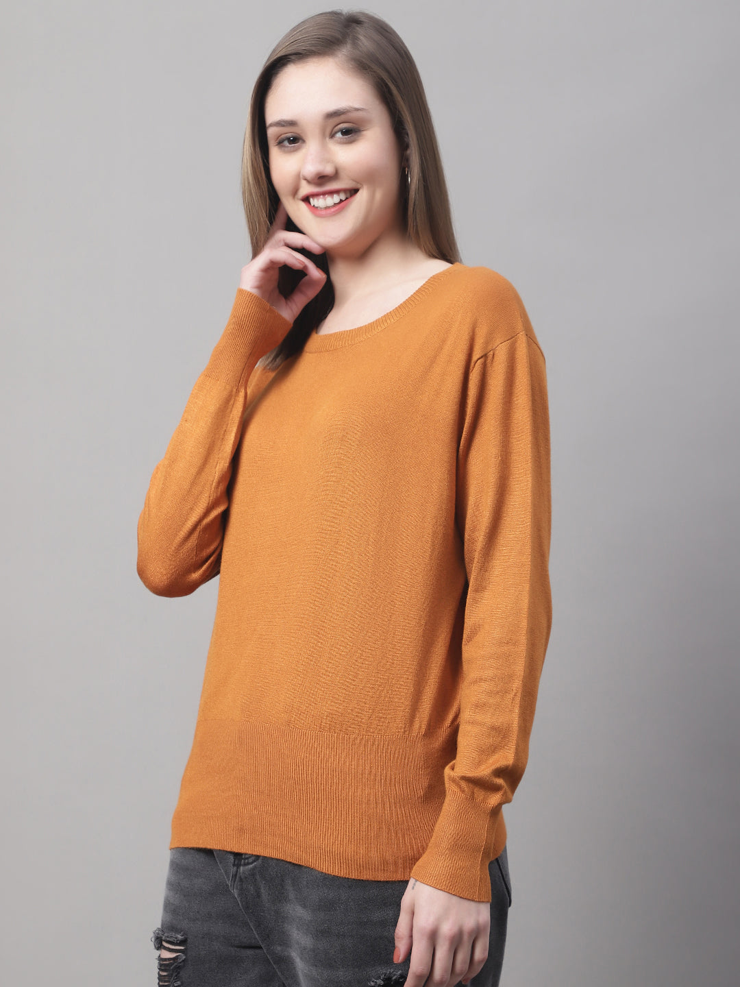 Round Neck Full Sleeve Mustard Sweater