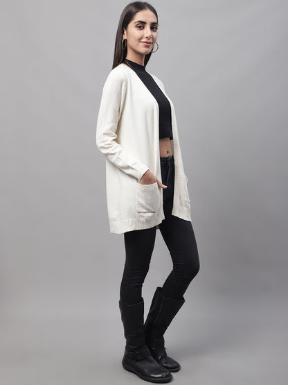 Acrylic Full Sleeve Front Open Cream Shrug