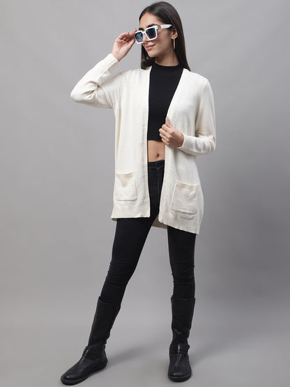 Acrylic Full Sleeve Front Open Cream Shrug