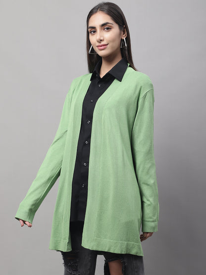 Viscose Full Sleeve Front Open Green Shrug