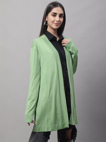 Viscose Full Sleeve Front Open Green Shrug