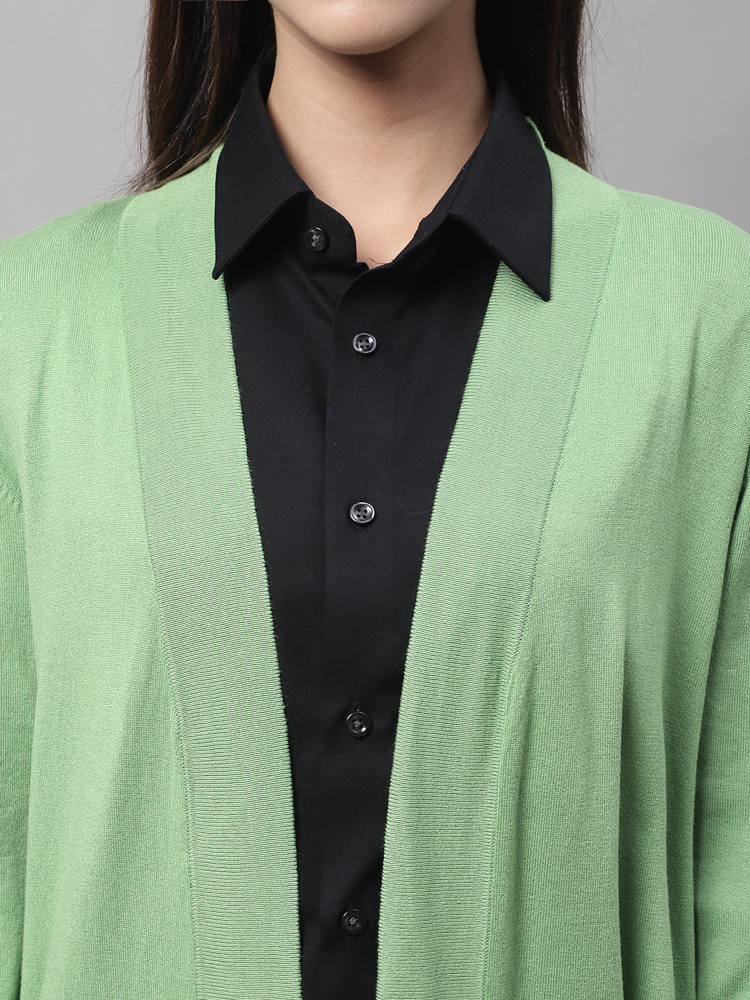 Viscose Full Sleeve Front Open Green Shrug