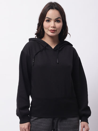 Cotton Hooded Full Sleeve Black Sweatshirt