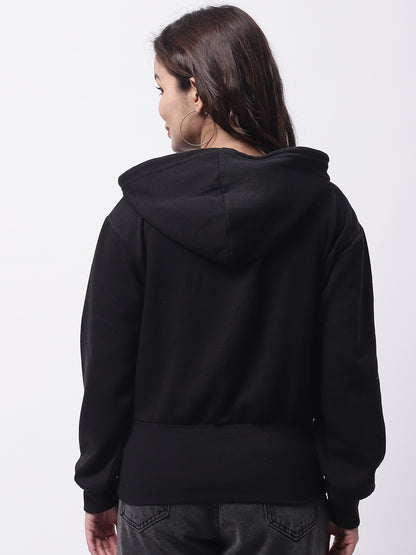 Cotton Hooded Full Sleeve Black Sweatshirt