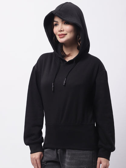 Cotton Hooded Full Sleeve Black Sweatshirt