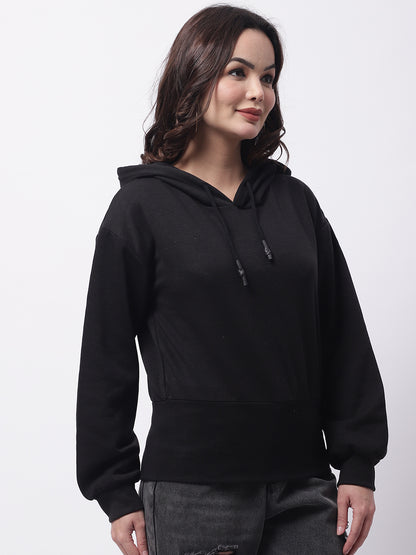 Cotton Hooded Full Sleeve Black Sweatshirt