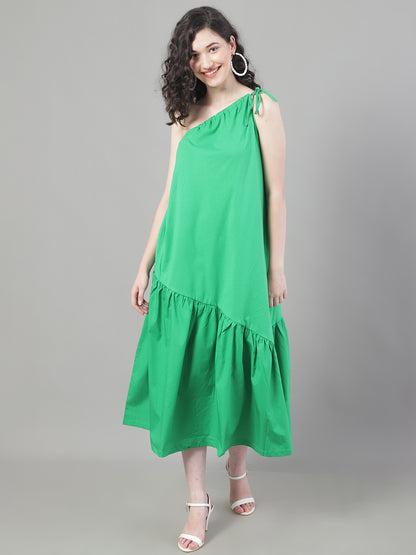 Cotton One Side Shoulder Asymmetric Dress