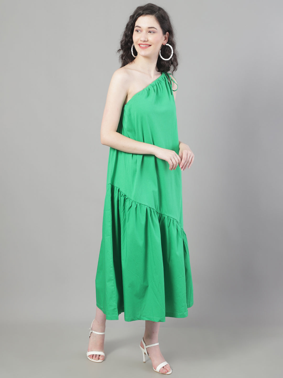 Cotton One Side Shoulder Asymmetric Dress