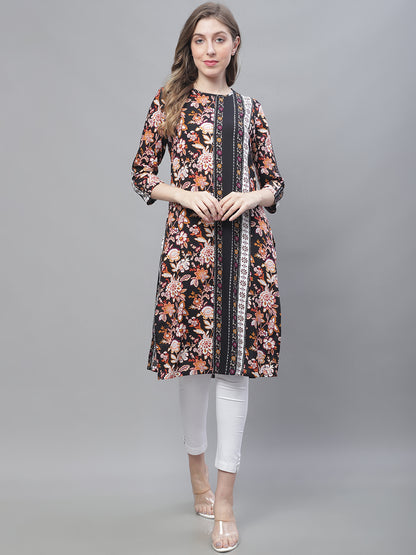 Cotton 3/4Sleeve Round Neck Multicolour Kurti