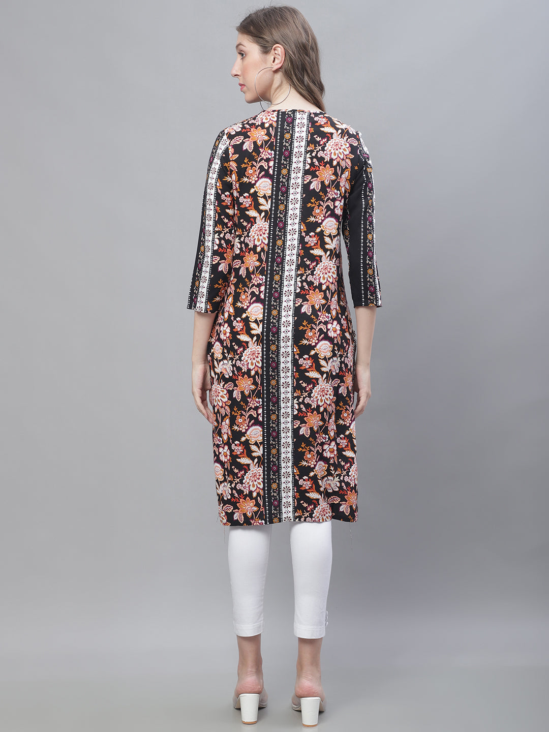 Cotton 3/4Sleeve Round Neck Multicolour Kurti