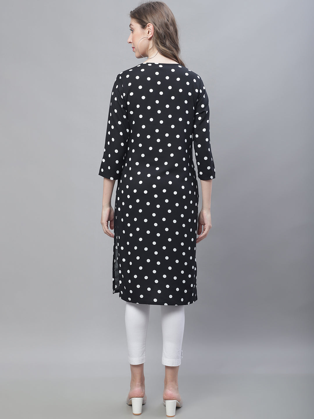 Cotton 3/4Sleeve Round Neck Black Kurti