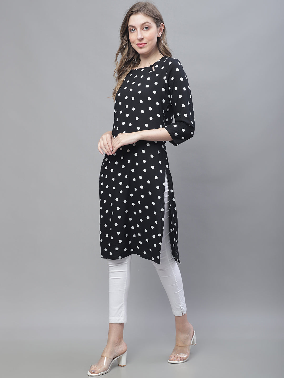 Cotton 3/4Sleeve Round Neck Black Kurti