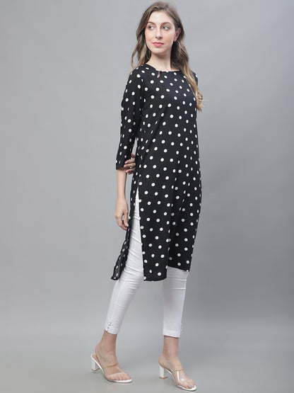 Cotton 3/4Sleeve Round Neck Black Kurti