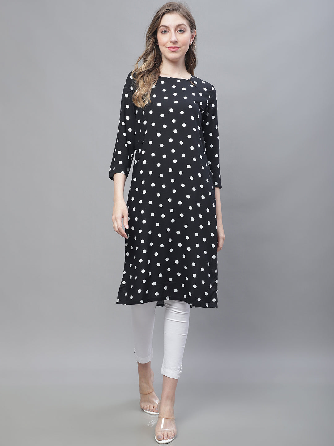 Cotton 3/4Sleeve Round Neck Black Kurti