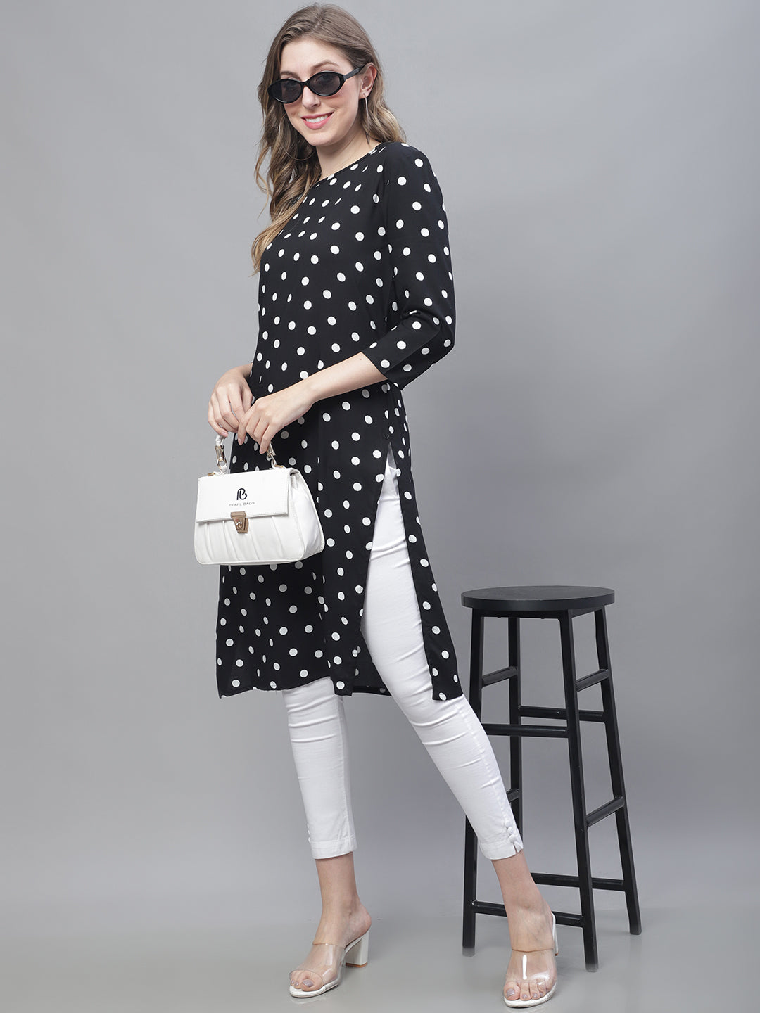 Cotton 3/4Sleeve Round Neck Black Kurti