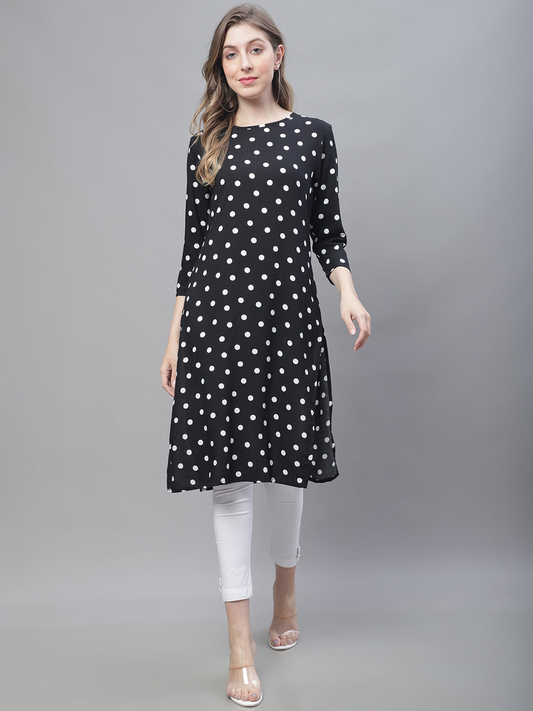 Cotton 3/4Sleeve Round Neck Black Kurti