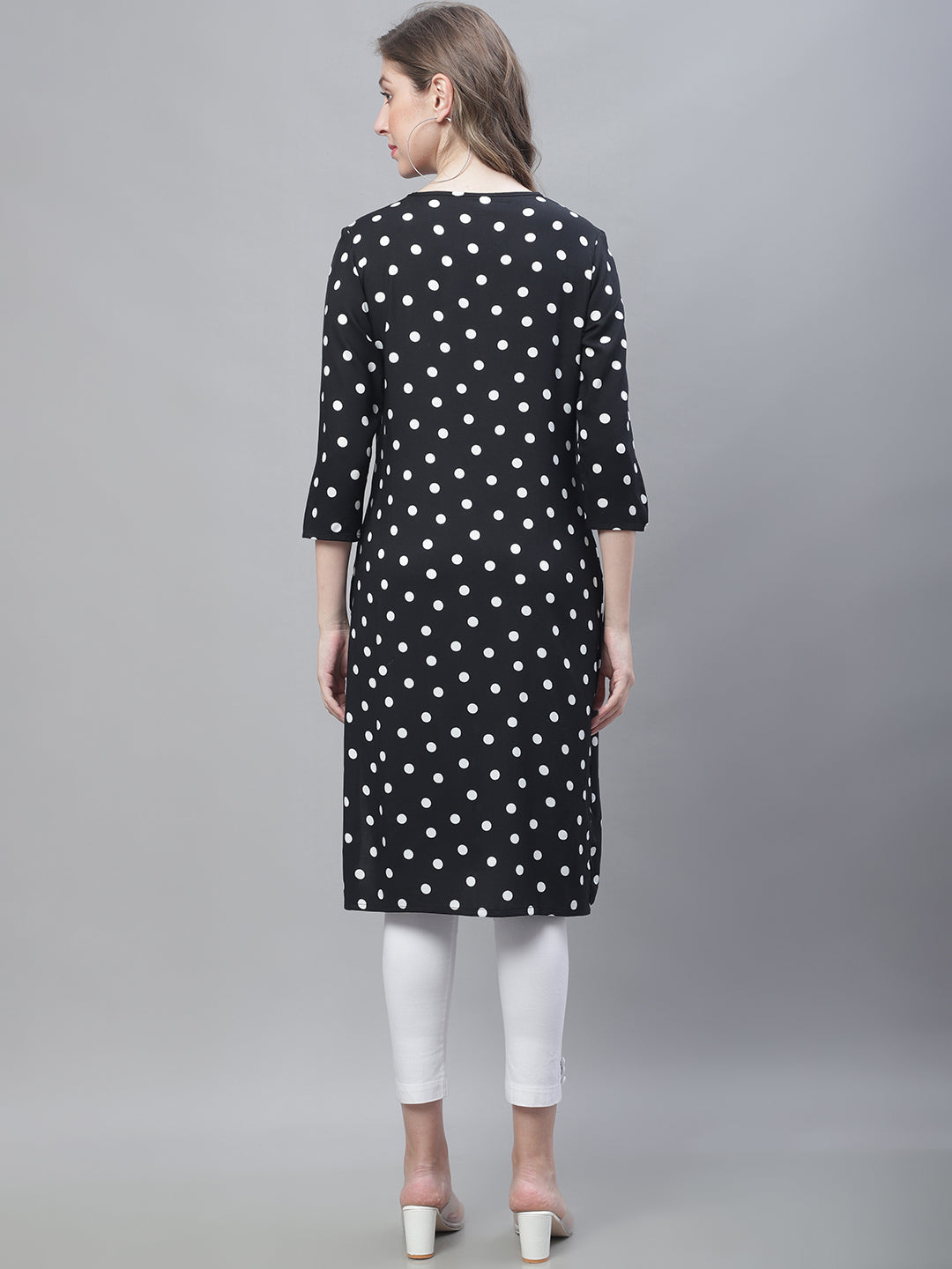 Cotton 3/4Sleeve Round Neck Black Kurti