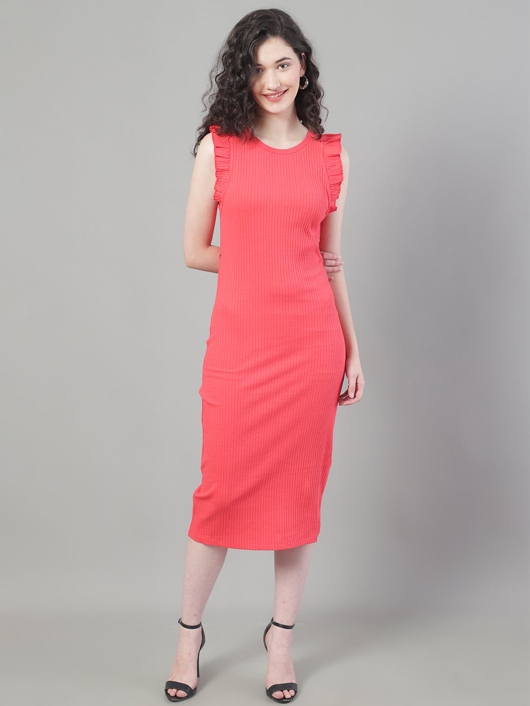 Cotton Ribbed Bodycon Sleeveless Red Dress